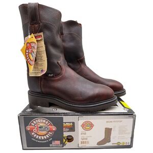 Justin 4765 Work Boots Mens 7.5 EEE Briar Pitstop Leather Pull On NWT USA Made